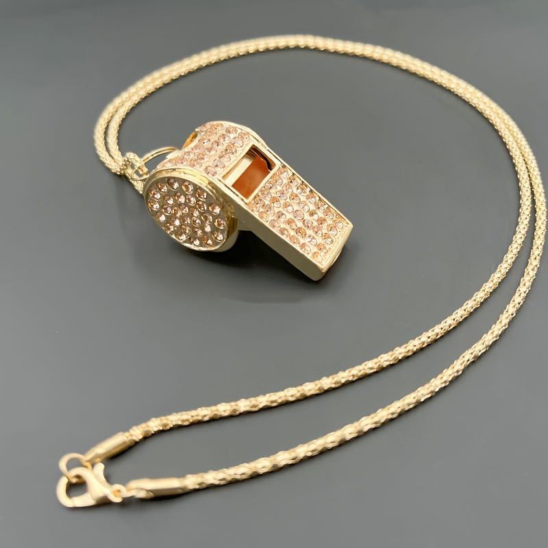Wholesale Rhinestone Double Layer Whistle Keychain Metal Crystal Whistle Pendant